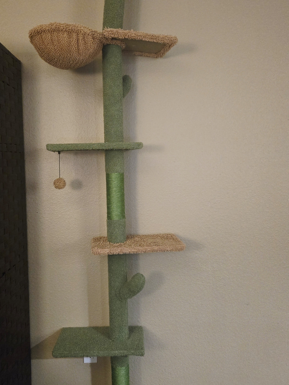 Vertical Cactus Cat Tree Scratcher with Platforms and Toy - Green